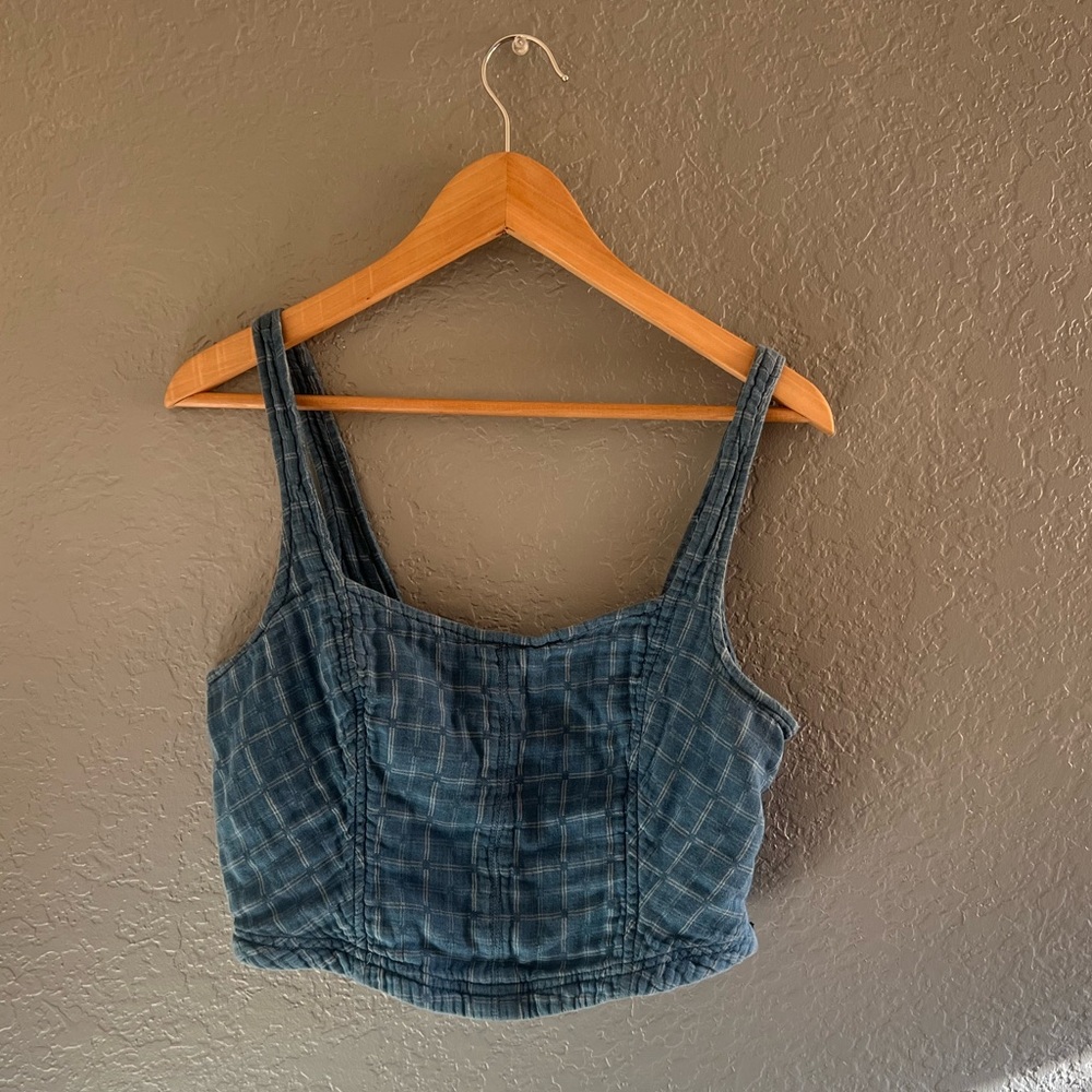 Pilcro Anthropologie Plaid Side Zip Square Neck Crop Top Size M Cottage Boho